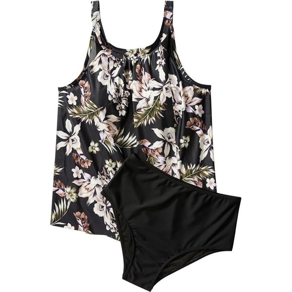 Suuksess Tummy Control 2pc Tankini Swimsuit - Black Tropical Floral - Large - Picture 2 of 4
